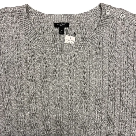 Talbots Plus Metallic Allover Cable Knit Crewneck Sweater - Picture 3 of 10